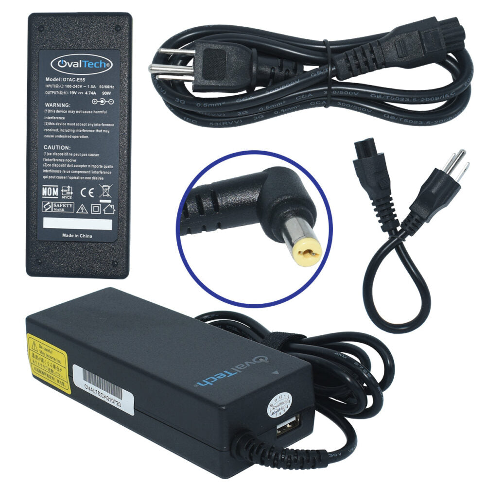 Cargador / Adaptador para Laptop OVALTECH OTAC-E55 de 90W 19V 3.42A (5.5*1.7) - Cargador / Adaptador para Laptop OVALTECH OTAC-E55 de 90W 19V 3.42A (5.5*1.7) -